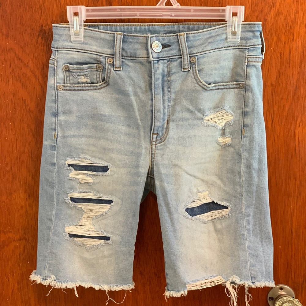 Calf length shorts.